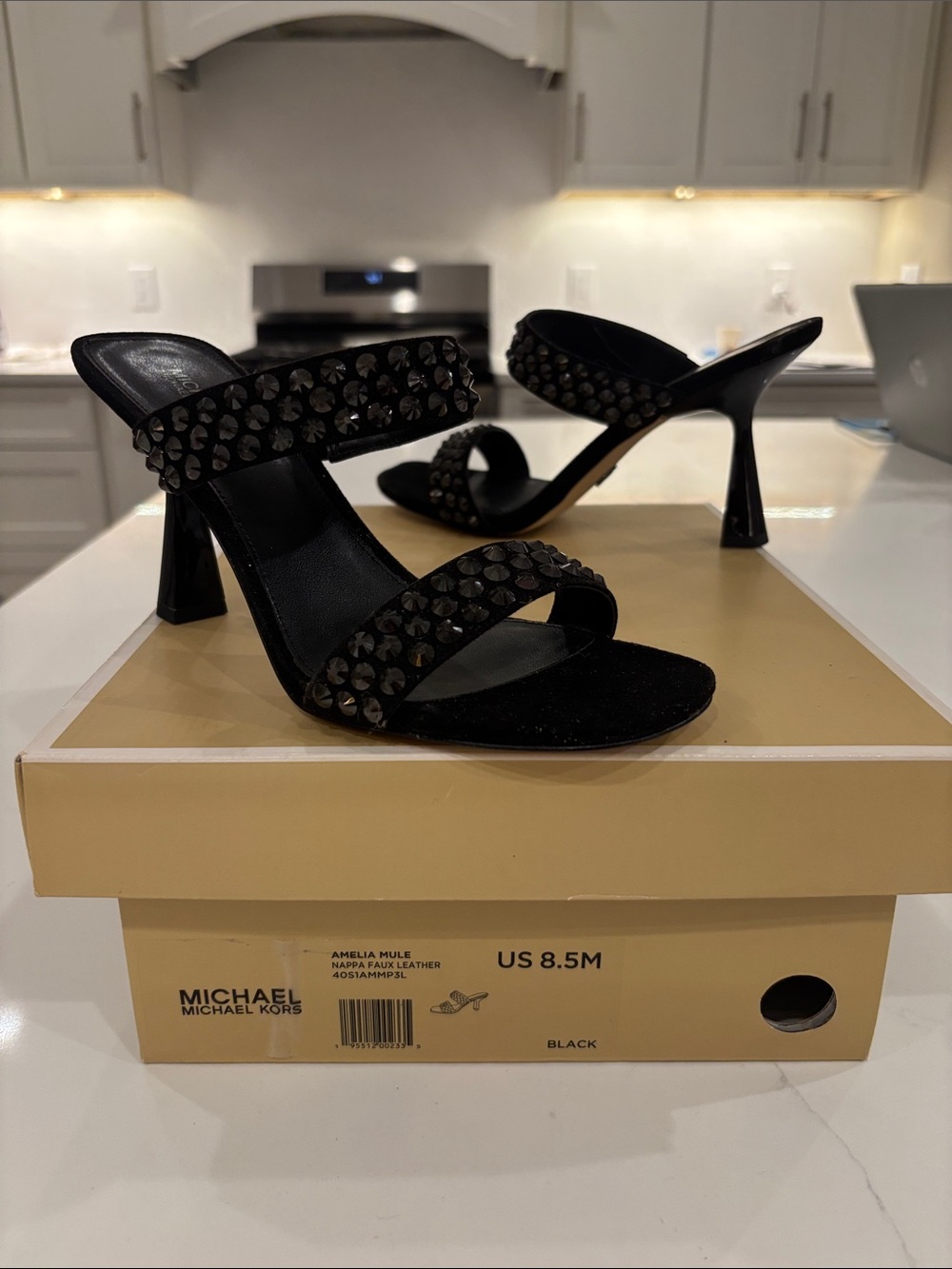 Michael Kors Black Studded Double-Strap Mule Heels